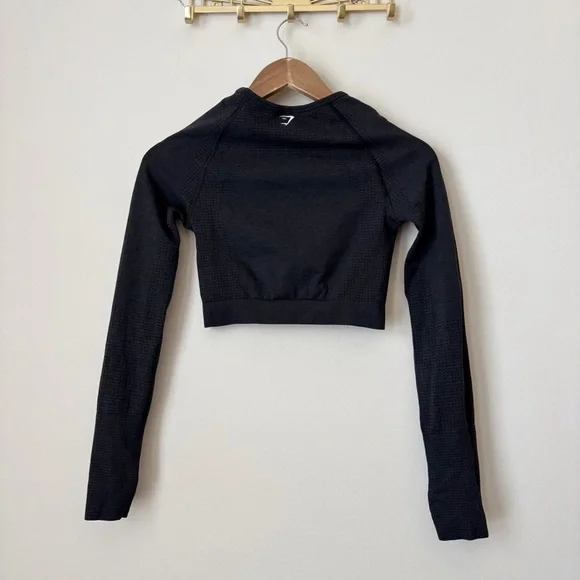 Gymshark Vital Crop Top Small Black Long Sleeve - Picture 5 of 7
